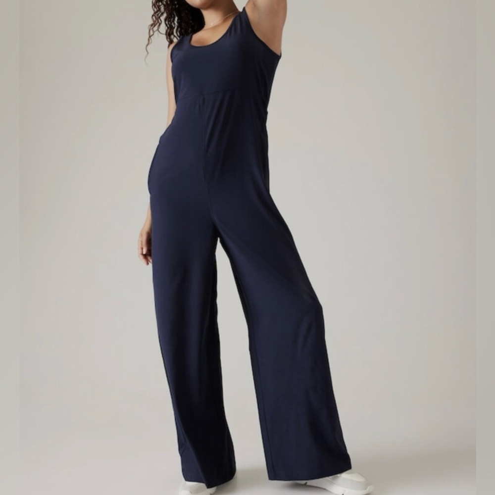 Athleta Navy Sleeveless Wide-Leg Jumpsuit